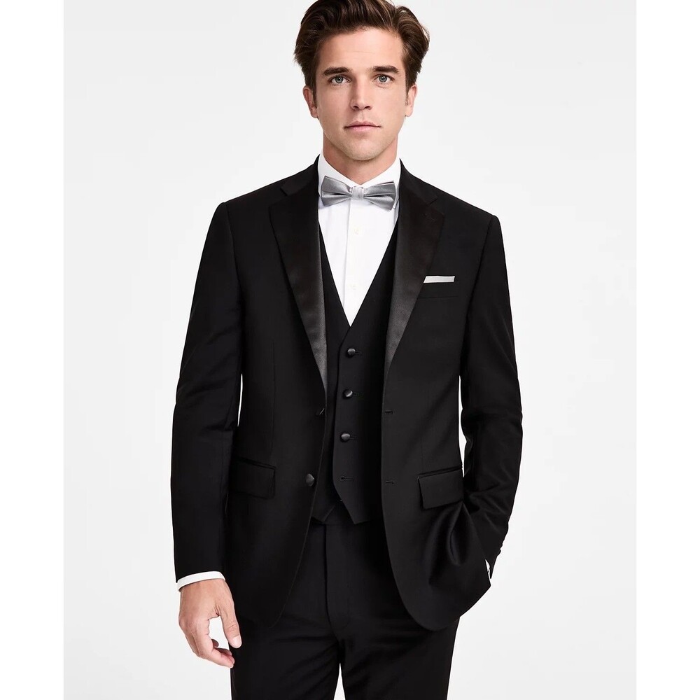 $650 NEW CALVIN KLEIN MENS 42R BLACK 2 PIECE TUXEDO SUIT WITH DRESS PANTS 36X34